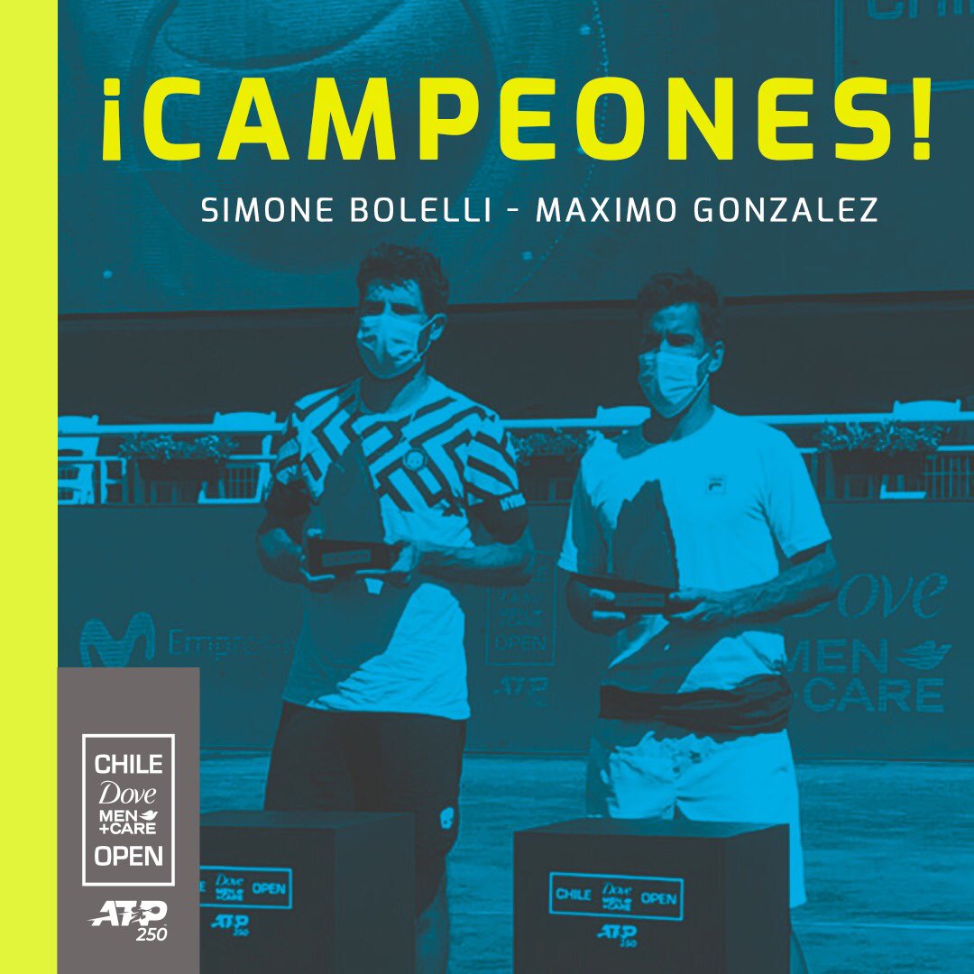 Not_Esportivas's tweet photo. Parabéns aos duplistas campeões, o italiano @BolelliSimone e o argentino Maximo Gonzalez que conquistaram o ATP do @chile_open e conquistando o seu primeiro título juntos na ATP.
#ATP #tennis #ATP250 #atptour #MaximoGonzalez #SimoneBolelli #ChileOpen2021 #ChileDoveMenCareOpen https://t.co/TxXfLr8Em0