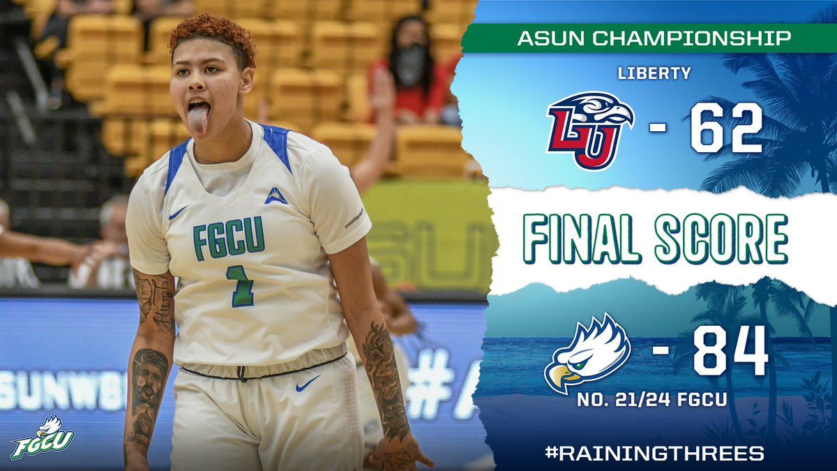 WE'RE GOING DANCING! 😁

Kierstan Bell pours in 30 points, nine rebounds, seven assists, three steals and two blocks to lead FGCU over Liberty in the ASUN championship game.

#RainingThrees 🤙🦅🌴