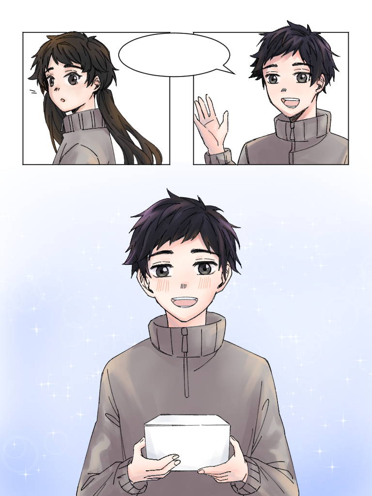 THIAN_occ's tweet photo. [เช้าวันจันทร์ บนระเบียงทางเดิน]

"น้องบูุครับ!"

"คือว่า... 💦💦"

"ถึงจะเลยมาแล้ว 1 วัน แต่สุขสันต์วันไวท์เดย์ครับ!"

(ข้างในกล่องเป็นช็อคโกแลตเค้กทอปปิ้ง🍓ค่ะ) https://t.co/jxTDz3oXrh