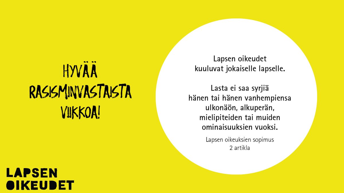 👶🏿 Lapsen 
👧🏻 oikeudet 
🧒🏽 kuuluvat
👦🏾 jokaiselle 
👶 lapselle. 

#LapsenOikeudet #RasisminvastainenViikko
