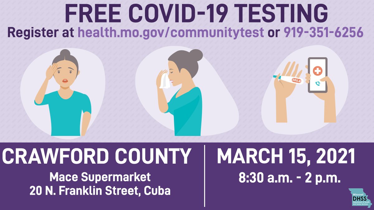 HealthyLivingMo's tweet photo. Free COVID-19 Community Testing events are continuing around Missouri. 

Find one near you, and register at: https://t.co/q46NMNdCyg https://t.co/1ZXeXSmM9A