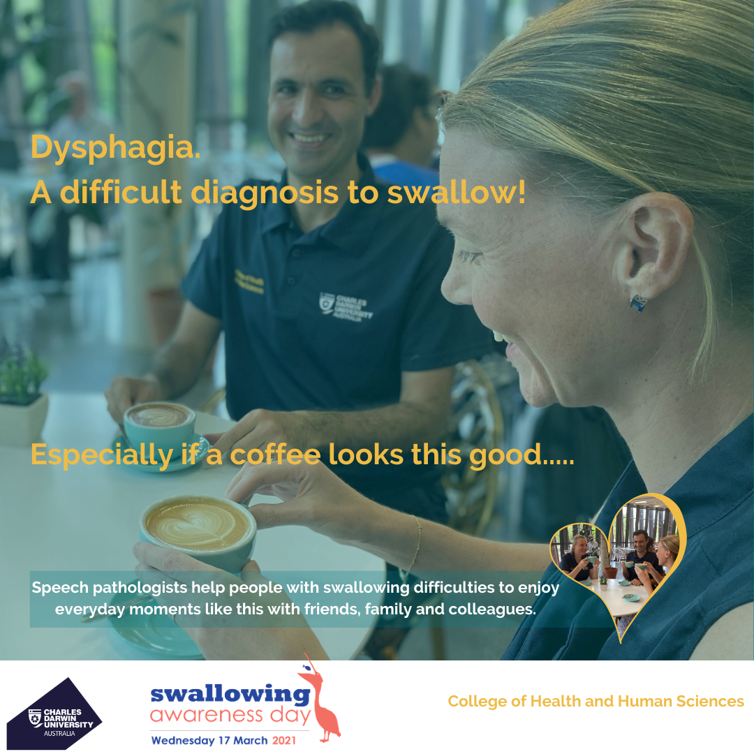 CDU_CHHS's tweet photo. Dysphagia is having difficulty swallowing. Considering that people swallow 700+ times a day AND that over 1 million Australians have difficulty swallowing makes this something to be very aware off! 
#dysphagia #SwallowAware2021 #chhs @SpeechPathAus https://t.co/DjwHuVDPYV