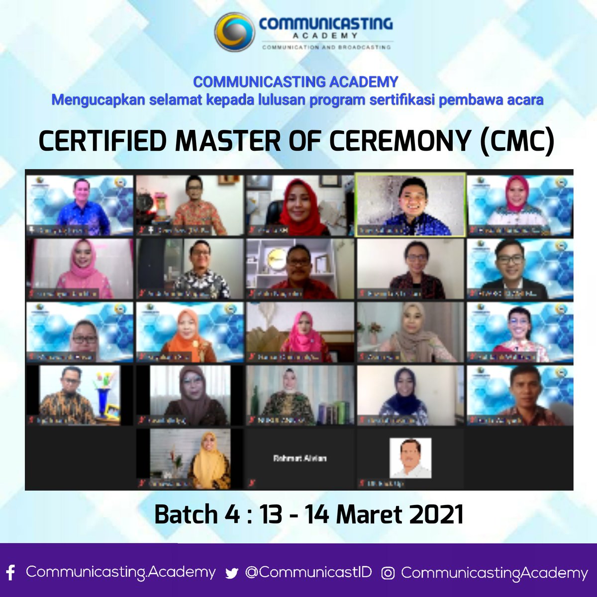 Communicasting_'s tweet photo. Selamat kepada seluruh lulusan program Certified Master of Ceremony batch 4. https://t.co/DUPgeplTWv