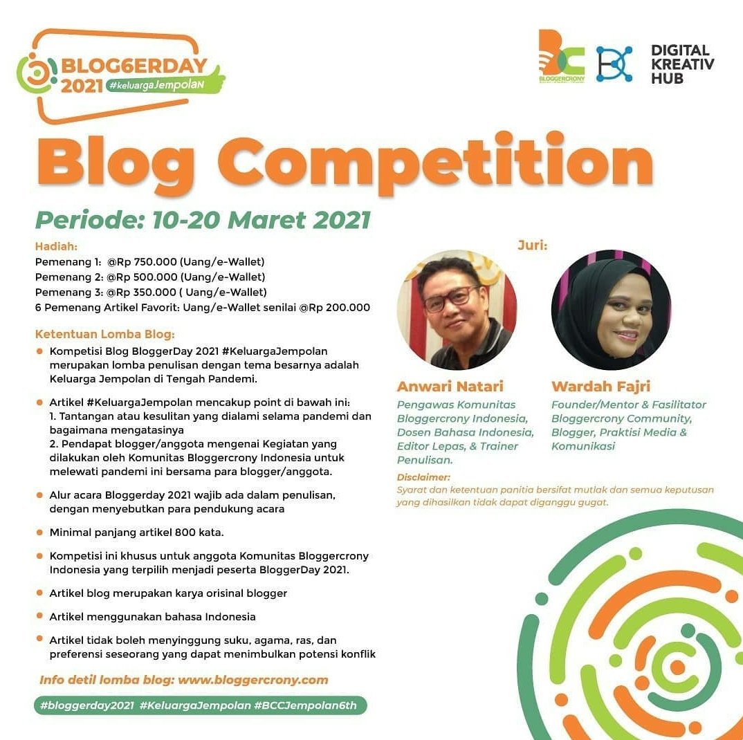 bloggercrony's tweet photo. Paaagi! 10 hari berlalu sejak #BloggerDay2021, keriuhan di grup belum usai, apalagi soal bagi-bagi hadiah 🤭🤭 Selamat dulu ah buat seluruh pemenang! 

Eits, kl kemarin hadiah dibagi rata, yang udah menang masih bisa menang lagi di #kompetisiblog. Hohohoo ^^ tjus bikin yang kece! https://t.co/nhzyqyzWJw