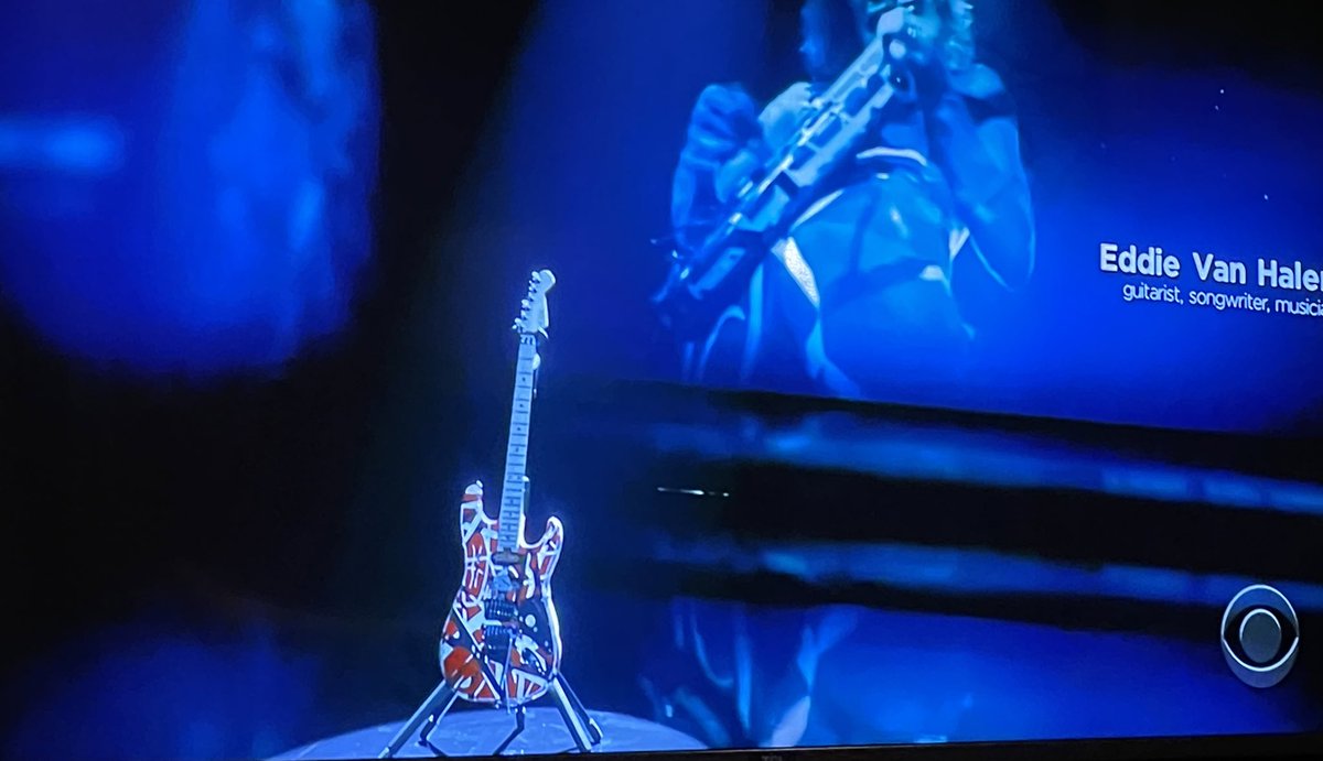 LanceUlanoff's tweet photo. Eddie Van Halen’s guitar on stage alone is just so sad. #GRAMMYs https://t.co/ZA0Vab5DgN