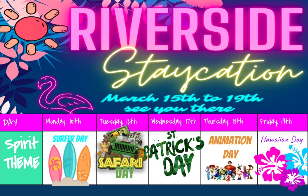 KatiePellerin's tweet photo. Leadership&amp;Event Management is one of the 8s favourite courses! Here’s what they put together with the challenge of “design&amp;plan a school-wide staycation”Every student has played a role. Research, planning, marketing, design, virtual lessons, etc. #Staycation @Riversideps @tldsb https://t.co/OX6pXBMXrv