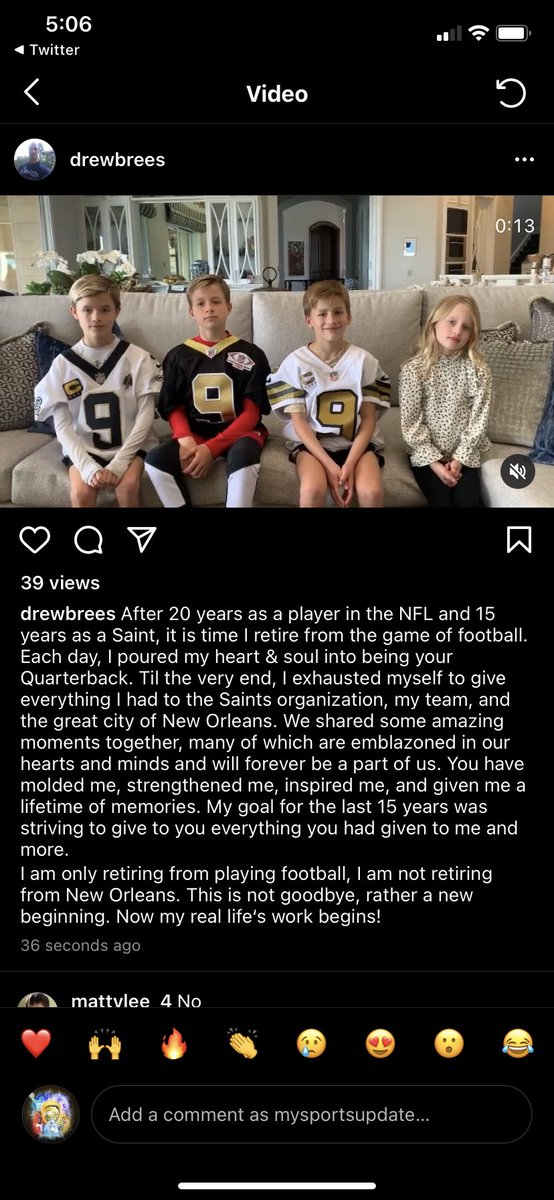 Breaking: Drew Brees officially announces that he is retiring from the NFL.