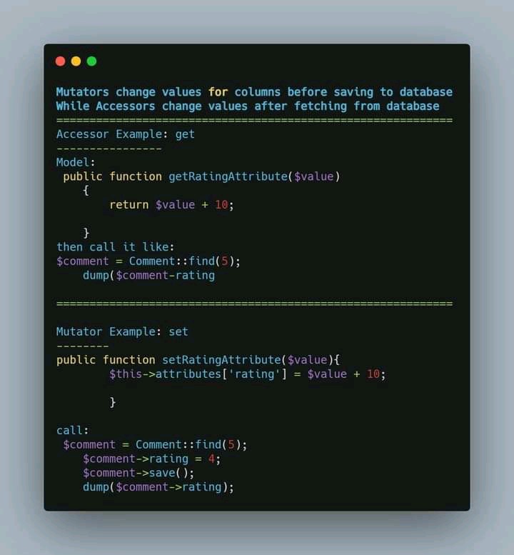 devThaer's tweet image. accessors& mutators
#laravel_tips #Laravel #webdevelopers #freelancers