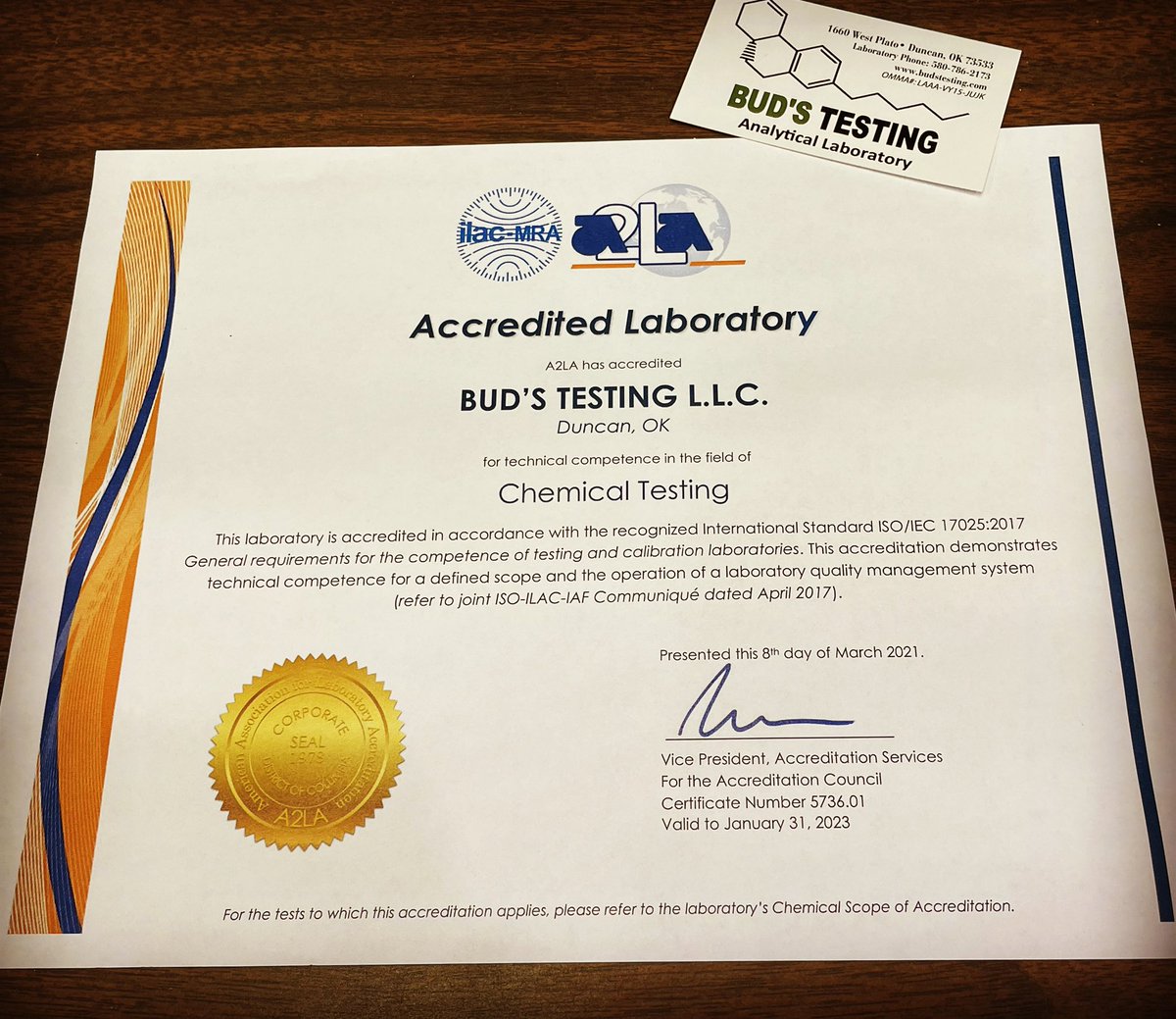 BudTesting's tweet photo. Here is what a letter of accreditation looks like. This is for our analytical laboratory. Making sure lab testing is legit! ✌️🤟
#budstesting #oklahoma #oklahomacannabiscommunity #oklahomamedicalmarijuana #oklahomagrowers #oklahomagrown #medicalmarijuana #medicalcannabis https://t.co/aOTNGYTPfv