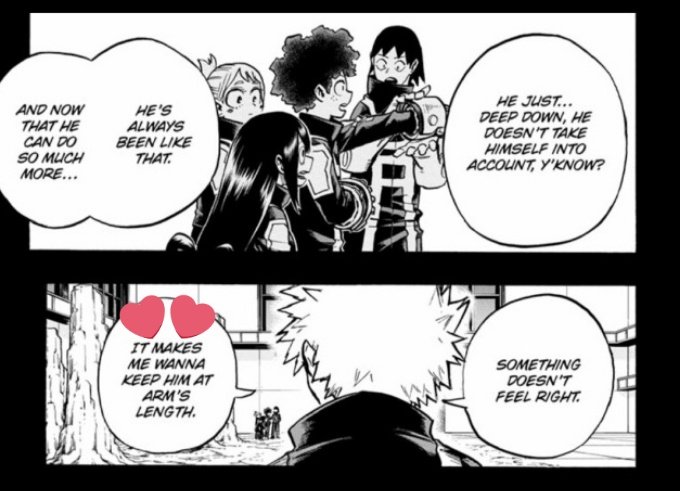 Katsuki admitting that Izuku's self-sacrificing nature makes him wanna keep Izuku at arm's length.