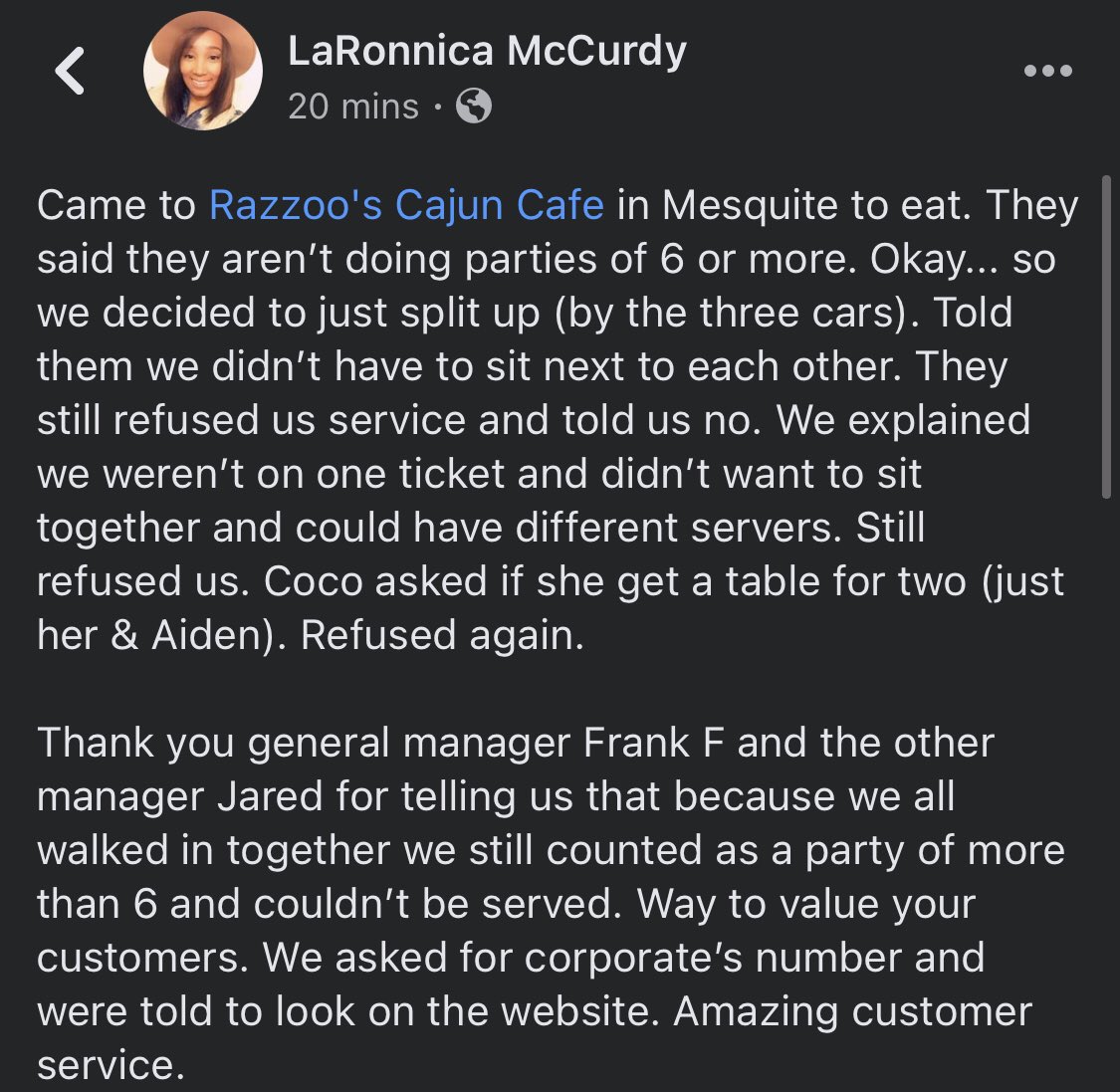 missmccurdyl's tweet photo. @Razzoos_Cajun thanks for making customers feel valued. https://t.co/eLGfrtpFZm