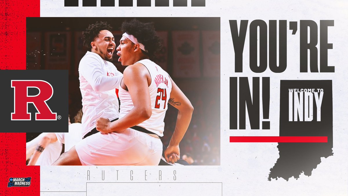 MarchMadnessMBB's tweet photo. Rutgers is IN! 🕺

Welcome to Indy, @RutgersMBB! #SelectionSunday https://t.co/Ogp2an1sPR