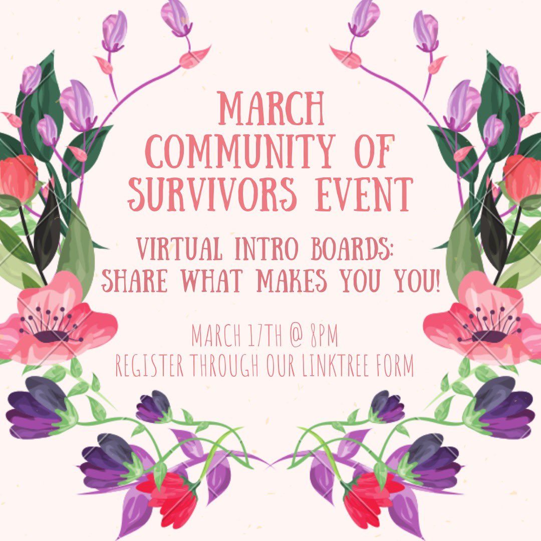 Please fill out the form for our March Community of Survivors event this Wednesday @ 8PM! We can’t wait to see you there ❤️. The link can be found in our linktree here: linktr.ee/sasv_davidsonc…