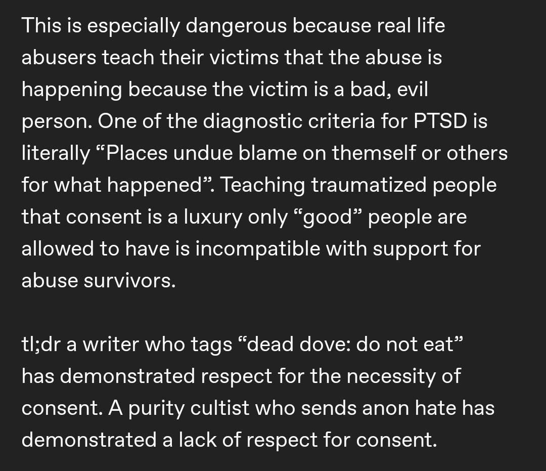 ZillySqueaks's tweet photo. Absolutely fantastic commentary on the current fanpolice/anti/purity crusade problem in fandom spaces right now.

it's disturbing just how many predators are grooming victims and creating a new generation of abusers with fanpol rhetoric. Deeply disturbing. https://t.co/tU9BRGhEFf