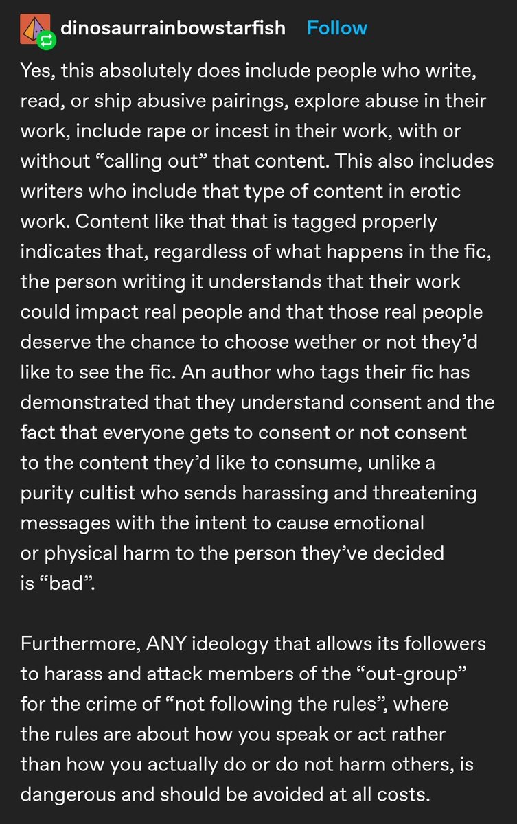 ZillySqueaks's tweet photo. Absolutely fantastic commentary on the current fanpolice/anti/purity crusade problem in fandom spaces right now.

it's disturbing just how many predators are grooming victims and creating a new generation of abusers with fanpol rhetoric. Deeply disturbing. https://t.co/tU9BRGhEFf