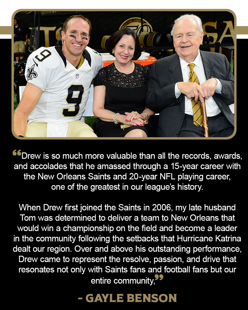 wdsu's tweet photo. New Orleans Saints and Pelicans owner Gayle Benson shared this statement regarding Drew Brees decision to retire from the NFL >> https://t.co/DGv37BZt97 https://t.co/eu0meGncsv