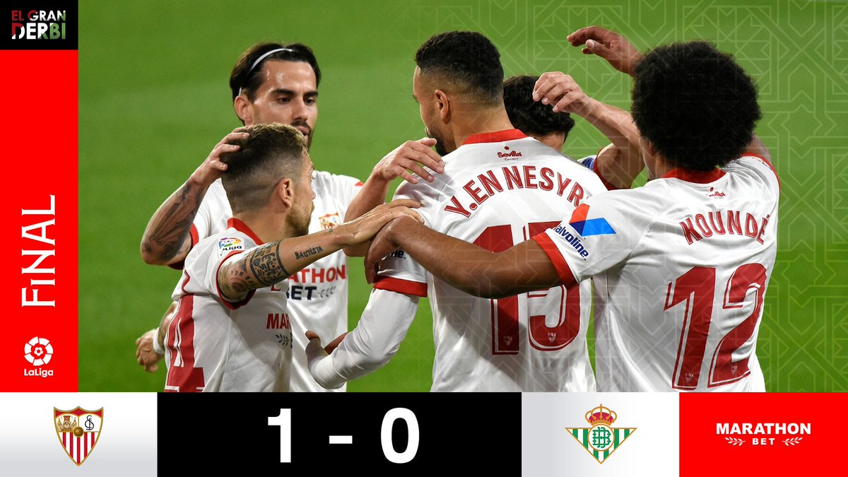 SevillaFC's tweet photo. 🚨 ¡𝗙𝗜𝗡𝗔𝗟 en Nervión! 🚨 

Victoria muy importante en el derbi para continuar luchando por nuestros objetivos.

¡Seguimos! ➕3⃣ 👏🏻 ⚪️🔴

#ElGranDerbi #WeareSevilla #NuncaTeRindas https://t.co/X3YGGoGoKf