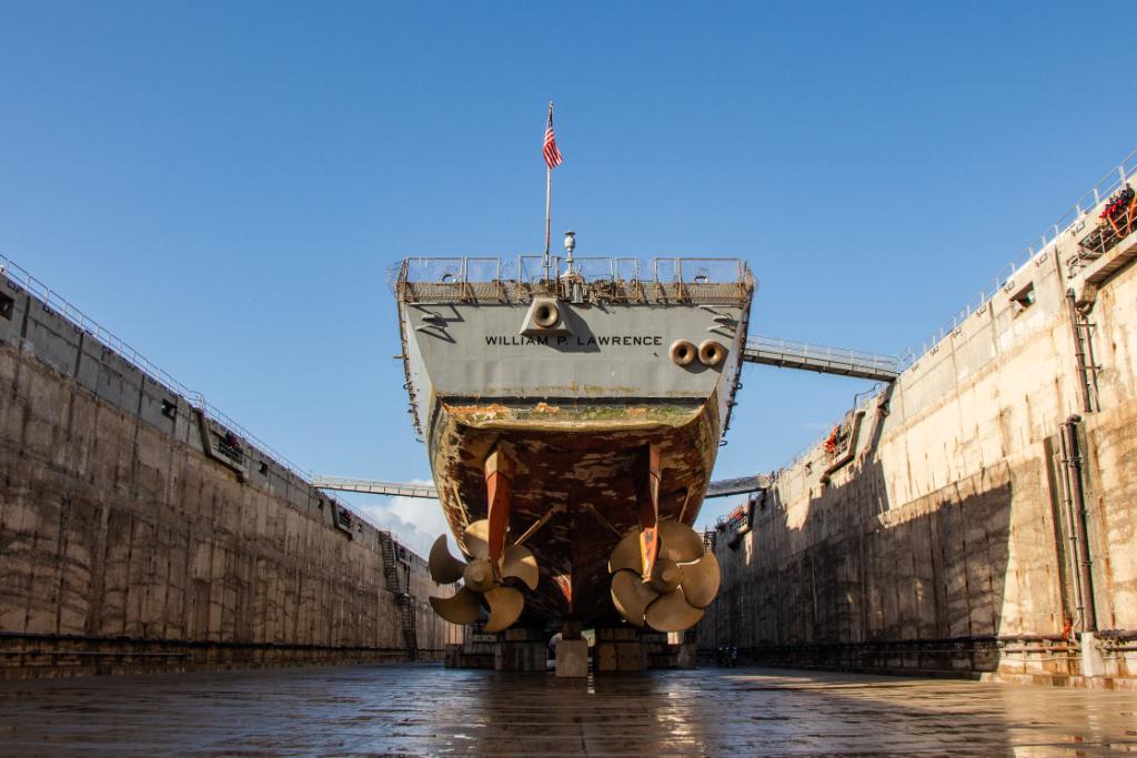 Time for some hard-earned #USNavy TLC!

Completing one of the first major milestones in the ship’s docking selected restricted availability, #USSWilliamPLawrence (DDG 110) enters dry dock in Pearl Harbor, Hawaii.