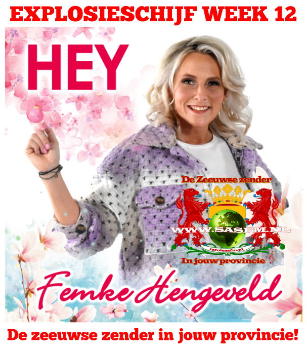 De nieuwe explosieschijf is bekend van week 12
Dit keer is dat niemand minder dan : Femke Hengeveld 

FEMKE HENGEVELD - HEY 
facebook.com/sasfmradio/
twitch.tv/radiosasfm
instagram.com/sasfmradio/
x.com/sasfmnl
sasfm.nl