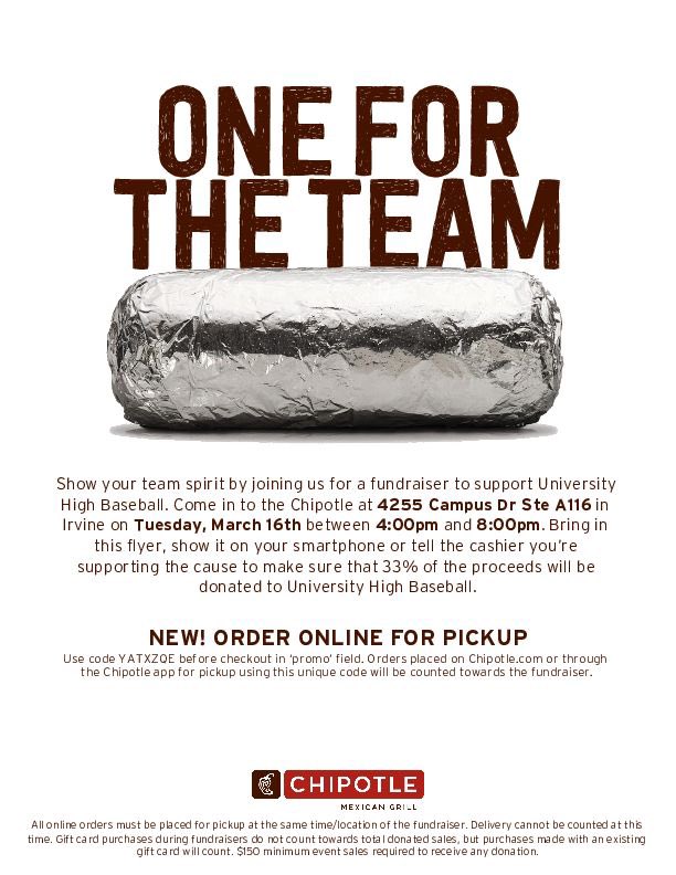 Don’t Forget! Uni Baseball Fundraiser this Tuesday March 16th 4pm - 6pm.