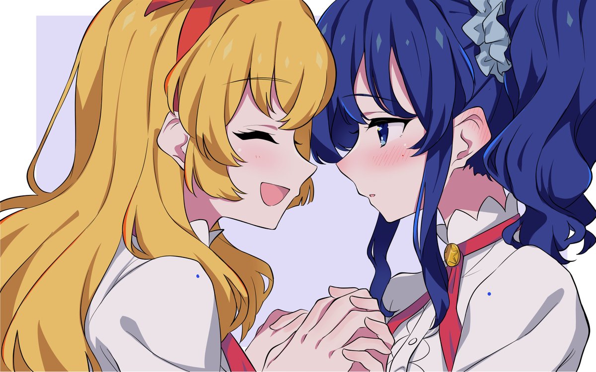 hoshimiya ichigo ,kiriya aoi multiple girls 2girls blonde hair blue hair holding hands yuri blush  illustration images