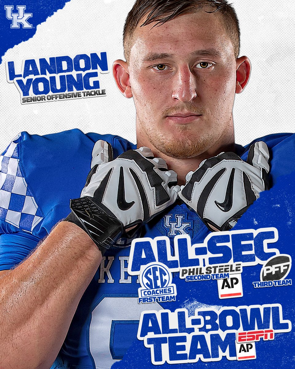 UKFootball's tweet photo. .@Landon_Young_67 has repped Kentucky on the #BigBlueWall ... getting ready to show out for #UKProDay and the #NFLCombine 😼🏈

All- @SEC first team: Coaches
All-SEC second team: @AP_Sports, @philsteele042 
All-SEC third team: @PFF_College 
All-@BowlSeason  Team: AP, @ESPN https://t.co/i0C6km4DTb