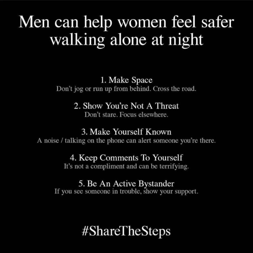 littlemisslewis's tweet photo. @MirkanYerlikaya Thanks so much! Lots of men have been asking how they can #helpwomenfeelsafer so we made this from the best bits of advice we saw. If you'd like to, please #sharethesteps 👣 https://t.co/BlRYiuvd4l