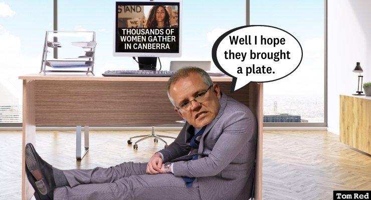 Meanwhile in the PM's office...
#March4Justice #March4JusticeCanberra #ScottyFromMarketing #auspoI #BrittanyHiggins #ChristianPorter