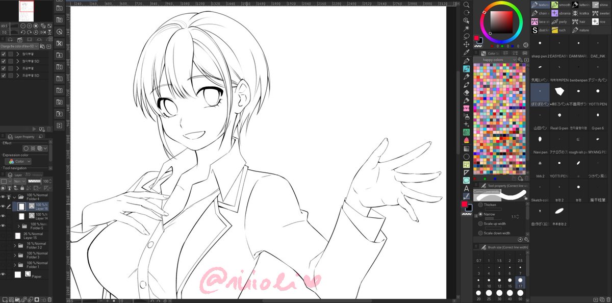 very happy with this lineart, especially how I drew her hair! 