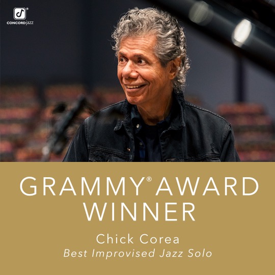 ConcordJazz's tweet image. Thank you to the @RecordingAcad for awarding 
@ChickCorea his 24th and 25th #GRAMMY wins. A big congratulations to Chick’s incredible bandmates in Trilogy 2, @mcbridesworld and @BrianBlade! A fitting honor to celebrate Chick's music and to keep the music fires burning bright 🎶