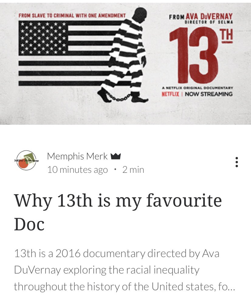 MightProductio1's tweet photo. First blog post is posted! Why 13th is my favourite doc

Go check it out at https://t.co/rHLGblozPS

#blog #13th #avaduvernay #mightproductions https://t.co/dBzHri1jy7