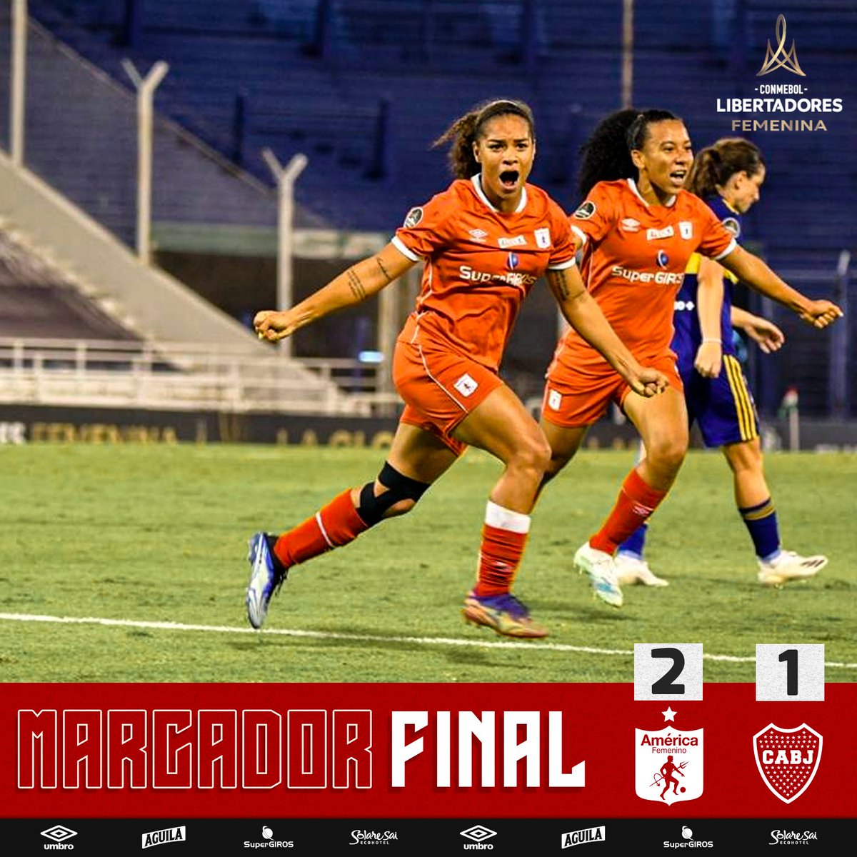 AmericaCaliFem's tweet photo. AMÉ 🆚 BOC [2-1] 

|90’ +5' ⏱| ¡FINALIZA EL PARTIDO EN EL JOSÉ AMALFITANI 👹 ¡¡GANAMOOOS!! ¡¡¡ESTAMOS EN SEMIFINALES!!! 🇦🇹❤️🇦🇹

#LasEscarlatas
#LibertadoresFEM https://t.co/AoOOaDCKVk