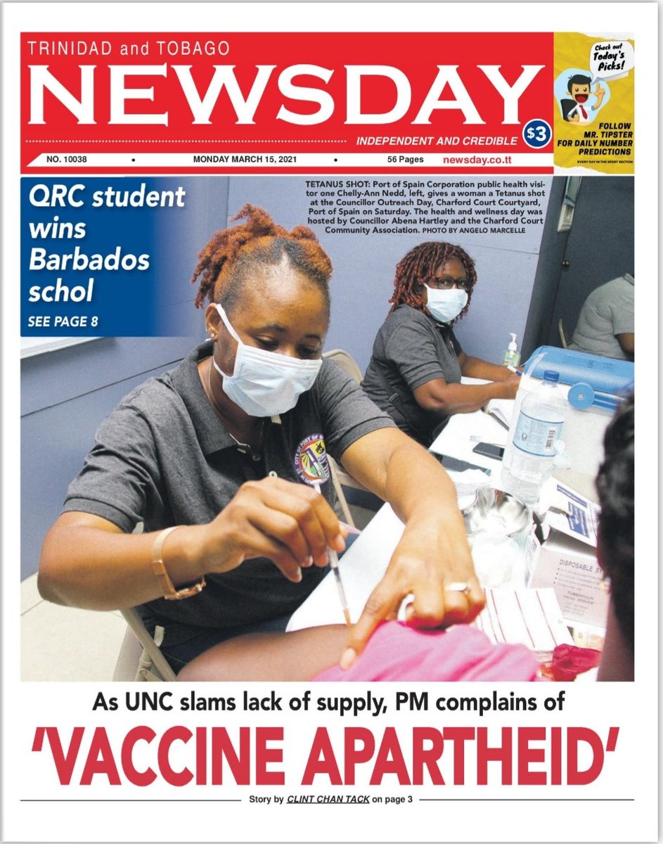 GayelleTV's tweet photo. Good morning neighbours, on the front pages today, Monday 15th March 2021 in Trinidad and Tobago. #Headlines #DailyNews #MondayNews #weekdaynews https://t.co/CNpv89tb3S