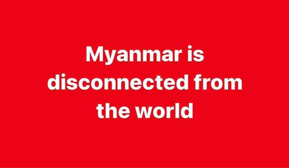 Mobile data are being blocked. Only some FTTH wifi are available at the moment. We don’t know how long we can still access to the remaining fiber net. 
Justice has been ruined. 
#March15Coup 
#WhatsHappeninglnMyanmar 
#CyberSpeechFreedom 
#RejectMilitaryCoup 
#SaveMyammar