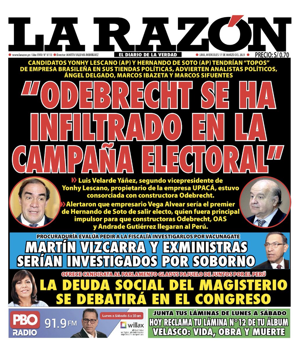 🚨 Buenos días estimados lectores, esta es nuestra portada para el día de hoy.

▶ Mantente informado a todo momento en 👉larazon.pe

#yomequedoencasa #covid19perú #Todoscontraelcoronavirus