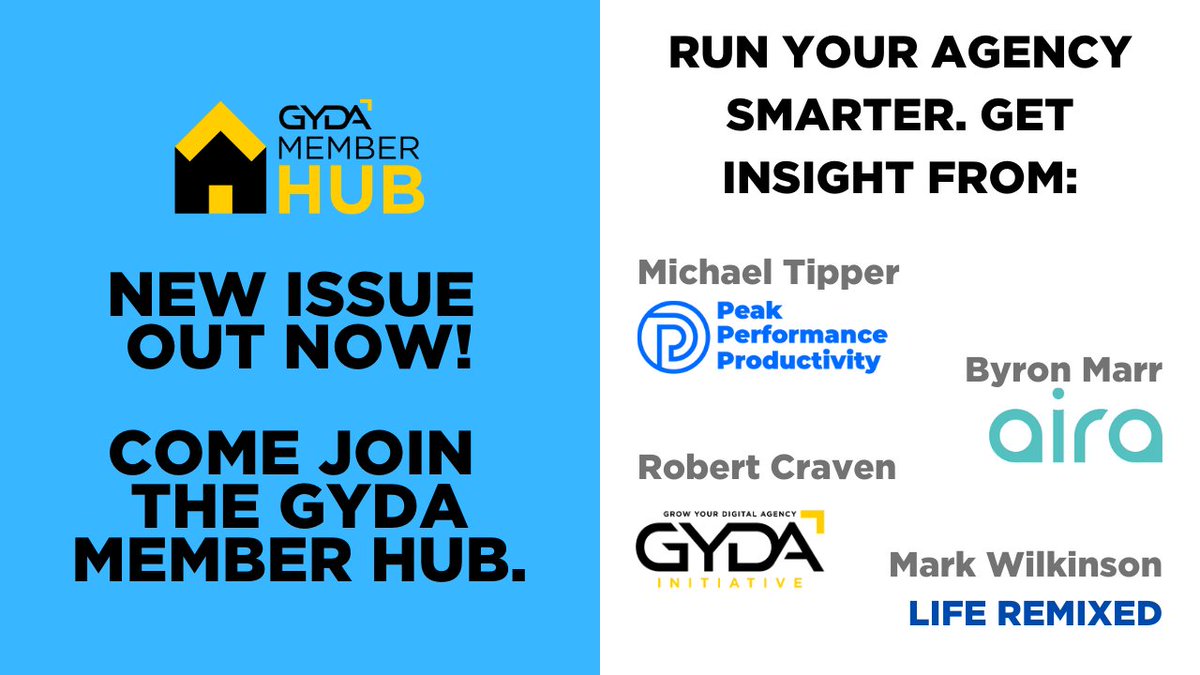 Robert_Craven's tweet photo. Our GYDA Member Hub March includes interviews, podcasts and videos from Mark Wilkinson, Michael Tipper &amp; Byron Marr. The big themes are: Running a great agency. Understanding client wants. Mindset &amp; personal productivity.
https://t.co/umj8scUOwG
#digitalmarketing #digitalagency https://t.co/fHfMddIX9Z