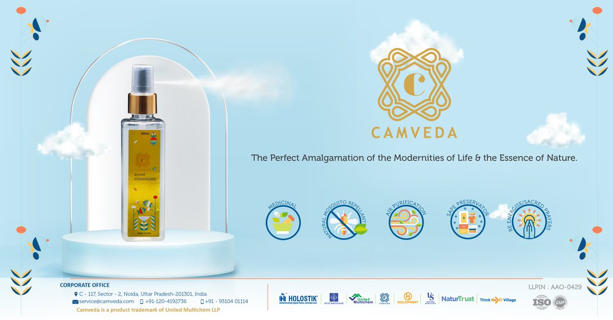 UnitedMultichem's tweet photo. Camveda All Natural Room Freshener makes your home smell fresh and drives away any unpleasant odors.

Visit https://t.co/WkaIaLJQzx today for more information!

#camveda #holostik #unitedmultichem #life #essence #nature #fresher #roomfresher #natural #airfreshener #roomfresher https://t.co/porJWaKSc5