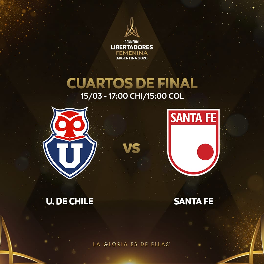 LibertadoresFEM's tweet photo. 🔝 ¡Por un lugar en semifinales! @udechile y @SantaFe se miden en los cuartos de final de la CONMEBOL #LibertadoresFEM.

⚽ #UdeChile e #SantaFe duelam pelas quartas de final da #LibertadoresFEM.

#LaGloriaEsDeEllas #AGlóriaÉDelas https://t.co/A4pZn74TR2