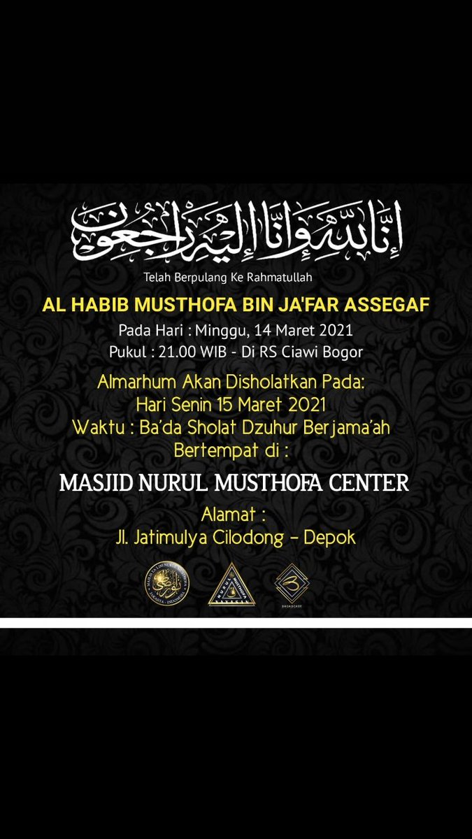 Selamat jalan guruku ALLAH SWT DAN NABI MUHAMMAD SAW LEBIH SAYANG KPDAMU
Almarhum Al Habib Musthofa Bin Ja'far Assegaf khusnul khotimah aminn

#MajlisNurulMusthofaBerduka