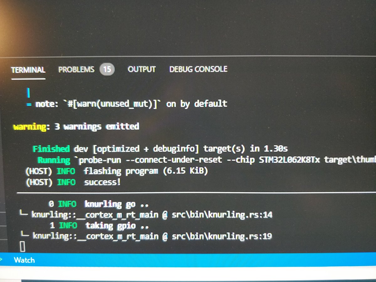 kaidokert's tweet image. Soldered a little more modern chip on a Nucleo-F031board to run #knurling-rs and other #embeddedrust on it. Being unreasonably content with this at the moment