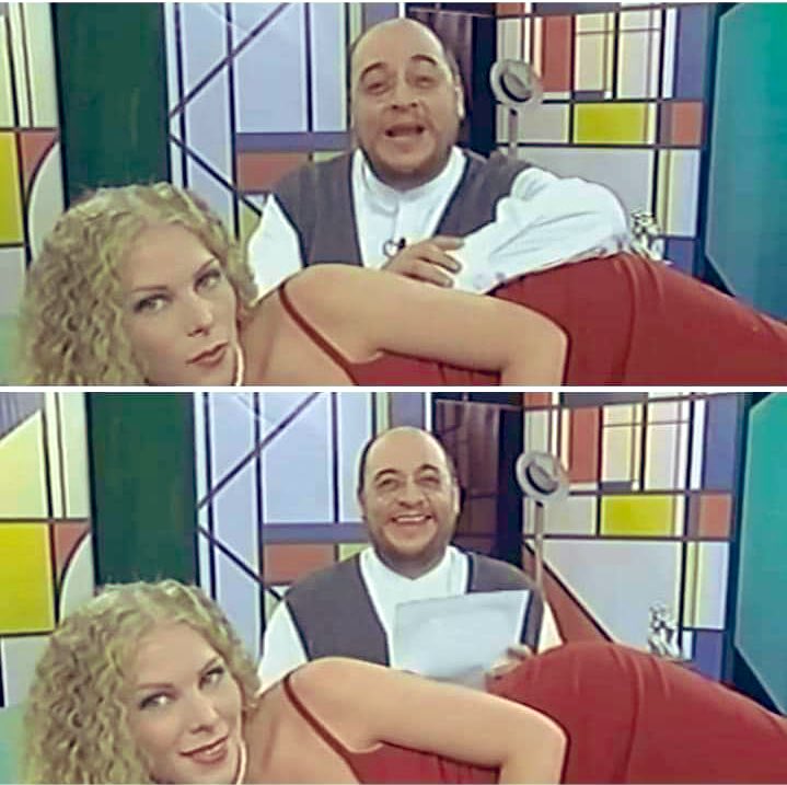 lawreles's tweet photo. Esto sucedió en 2001. Había un programa que se llamaba «las nueve y sereno». No, no es brozo el que se ve en la imagen; es Víctor Trujillo y ya utilizaba a mujeres para “dar notas”. https://t.co/0C0F3TKuBi