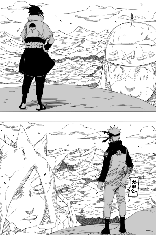 akatsukiarts's tweet photo. two bros chillin on the founders statues 500 feet apart cause they're not gay #sasuke #naruto https://t.co/pfR6eDAvXY