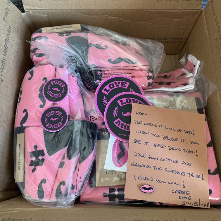 Nat_Zettel's tweet photo. Thank you @nickisnpdx for the shipment of #pinksocks and #pinkmasks! Even #BuckyBadger is rocking the mask! https://t.co/E0CF9pkzAH