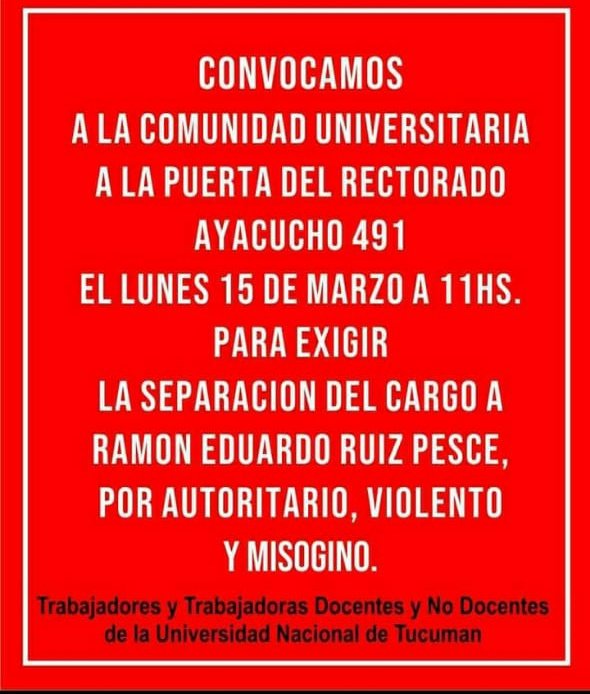 MujerespsicoUNT's tweet photo. Buenas noches compañerxs:

Luis Pesce, docente de la Facultad de Filosofía y Letras, fue denunciado por ejercer violencia de género. Profesor que también, ejerce violencia de manera sistemática, generando situaciones incómodas en el cursado de las diversas materias q dicta https://t.co/VLhBSRxunK