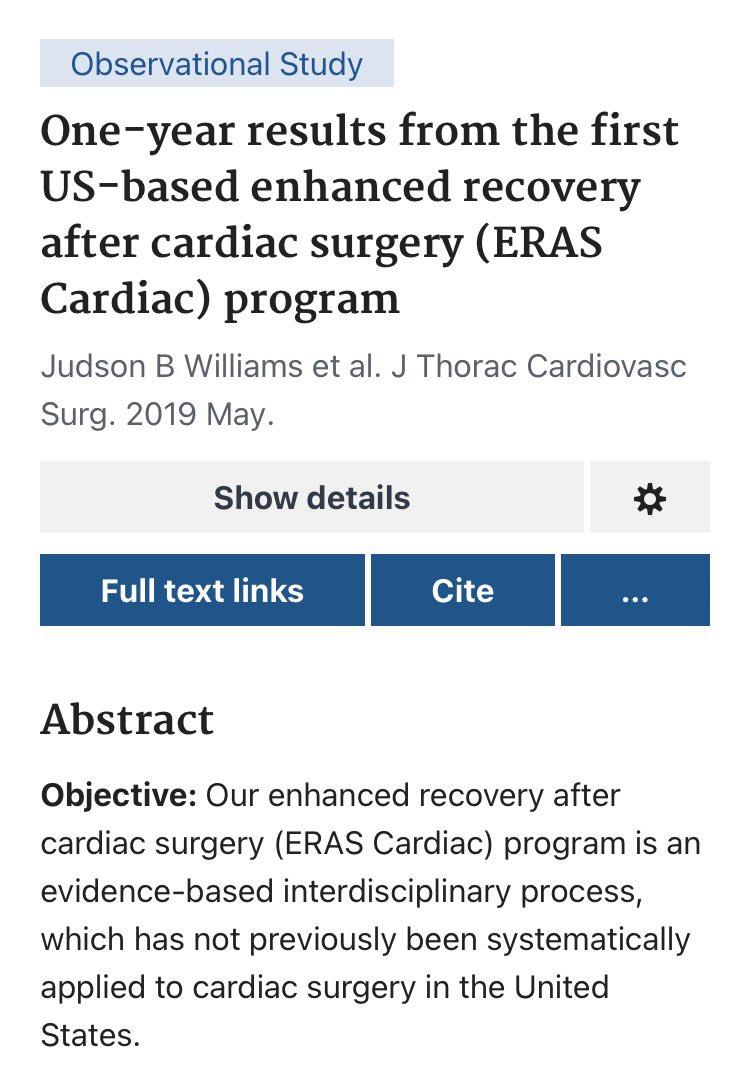 ERAS Society USA (@eras_usa) on Twitter photo Check out the results of the first US-based ERAS Cardiac pathway which showed improved patient satisfaction (92%vs 86%), decreased ICU stay (48vs 28hrs) & LOS (7vs 6days)
pubmed.ncbi.nlm.nih.gov/30665758/
What is done at your institution?<a href="/STS_CTsurgery/">The Society of Thoracic Surgeons</a> <a href="/AATSHQ/">AATS</a> <a href="/ErasSociety/">ERAS® Society</a> <a href="/ERASCardiac/">ERAS-CS</a> Check out the results of the first US-based ERAS Cardiac pathway which showed improved patient satisfaction (92%vs 86%), decreased ICU stay (48vs 28hrs) & LOS (7vs 6days)
pubmed.ncbi.nlm.nih.gov/30665758/
What is done at your institution?<a href="/STS_CTsurgery/">The Society of Thoracic Surgeons</a> <a href="/AATSHQ/">AATS</a> <a href="/ErasSociety/">ERAS® Society</a> <a href="/ERASCardiac/">ERAS-CS</a>