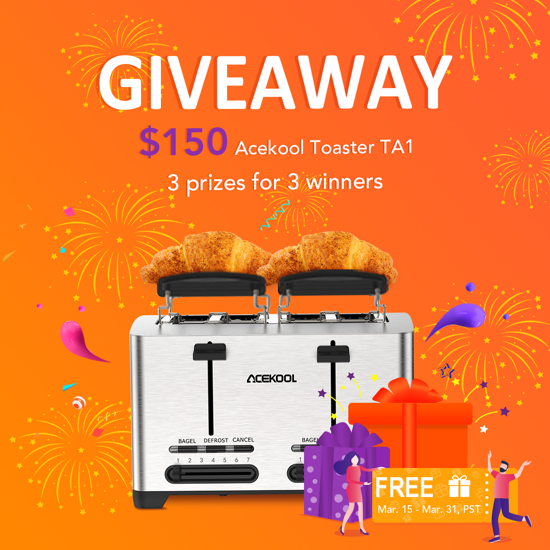 acekool's tweet photo. Hello everyone, the amazing giveaway has begun! 
We are giving away three Acekool Toaster TA1 to three lucky guys!⁠ #Giveaway #GiveawayAlert #giveawaycontest 
All you have to do is
Simply enter your name &amp; email address on our site!👉https://t.co/rOjIjuhUzH
Mar. 15 - Mar. 31 PST https://t.co/29pcjCc4nq