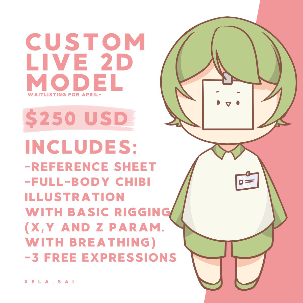 xela_sai's tweet photo. I would like to open my Live 2d model commissions this April. 0/2 Slots available (Terms and Conditions apply)~
Dm me to reserve a slot :DD
#Commissions #CommissionsOpen #Live2D #Live2DCommissions #L2D #Rig #L2DRig #Anime #ENVtuber #Vtubercommission https://t.co/tb2SP6hEij