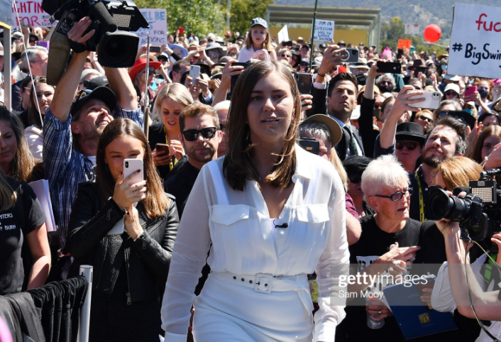 francesmao's tweet photo. Wow this shot. 
Brittany Higgins first spoke out last month about being raped in Australia's parliament by a colleague. Now today we're seeing thousands protest against gendered violence across the nation #March4Justice 
(Credit: Getty) https://t.co/g9qwBC1QU1