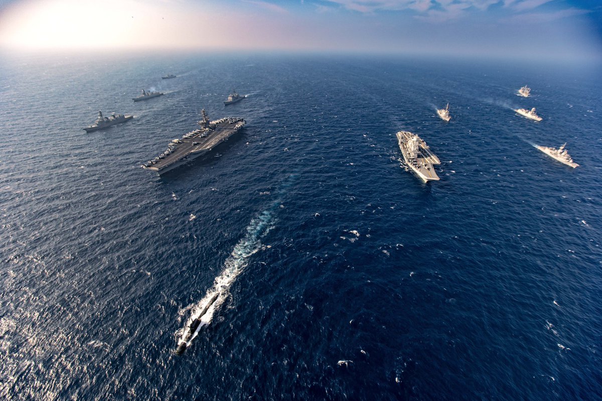 IamRajat_Pandit's tweet photo. #Quad of India, US, Japan &amp; Australia will join France for its “La Pérouse” naval exercise in Bay of Bengal from April 4 to 7. Then, India-France #Varuna exercise will be expanded to include UAE near the strategically-located Persian Gulf from April 25 to 27. Pix: Malabar 2020 https://t.co/72zNbe4MMS