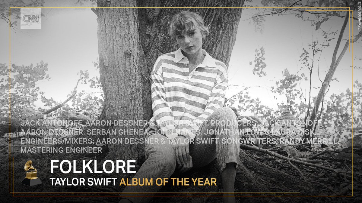 cnnbrk's tweet photo. Taylor Swift's “Folklore” wins album of the year #Grammys https://t.co/yuEAOYoyce https://t.co/LiXET1C4PO